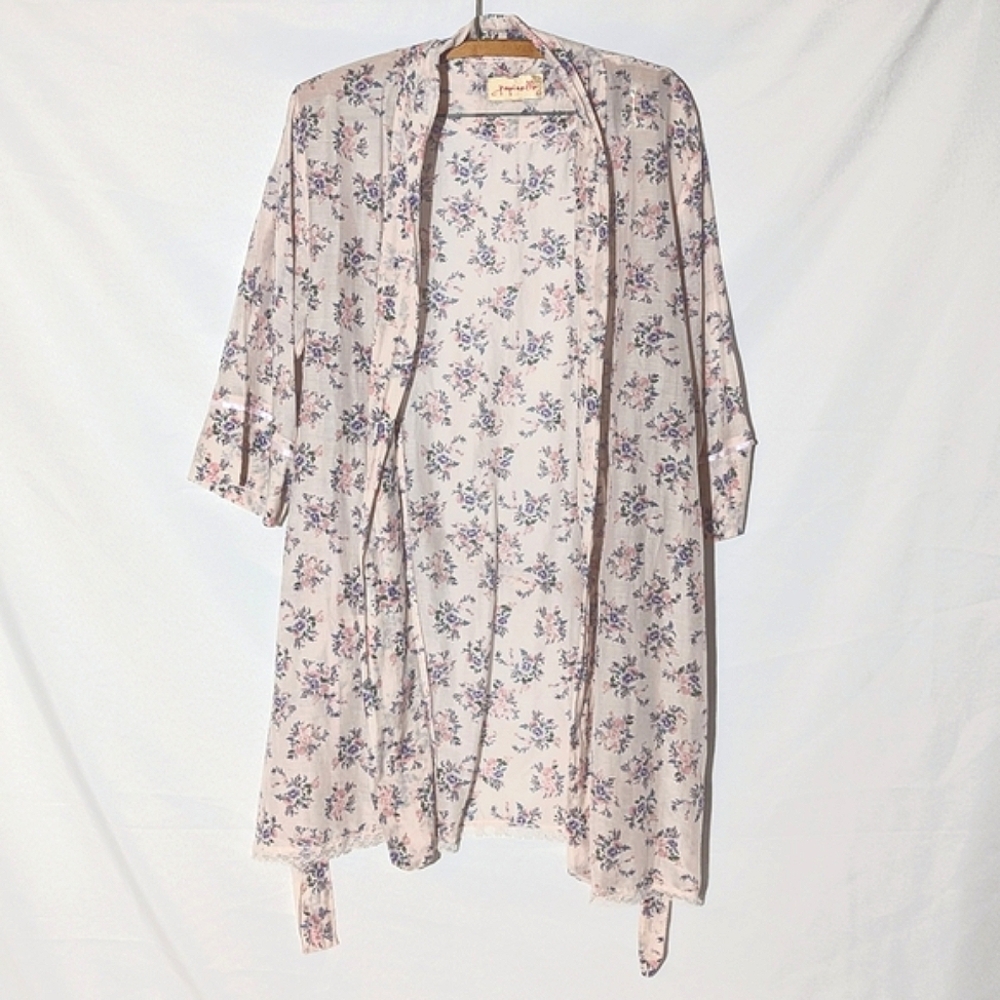 Papinelle Silk Cotton Pastel Pink Floral Midi Robe - Picture 3 of 9